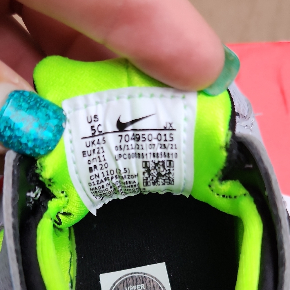 Nike Huarache‎ Run TD Toddler Shoes Wolf Grey Electric Green 5c - Picture 5 of 6